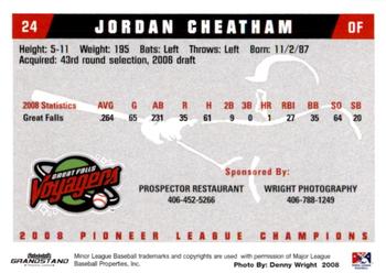 2008 Grandstand Great Falls Voyagers #3 Jordan Cheatham Back