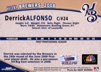 2008 Grandstand Helena Brewers #NNO Derrick Alfonso Back