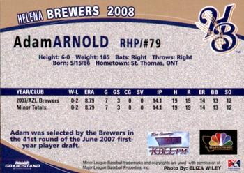 2008 Grandstand Helena Brewers #NNO Adam Arnold Back
