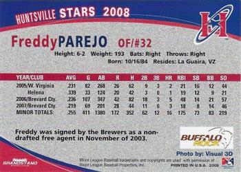 2008 Grandstand Huntsville Stars #NNO Freddy Parejo Back