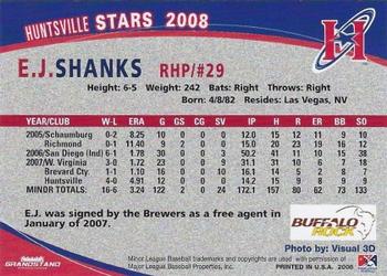 2008 Grandstand Huntsville Stars #NNO E.J. Shanks Back