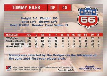 2008 Grandstand Inland Empire 66ers #NNO Tommy Giles Back