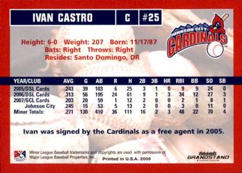 2008 Grandstand Johnson City Cardinals #NNO Ivan Castro Back