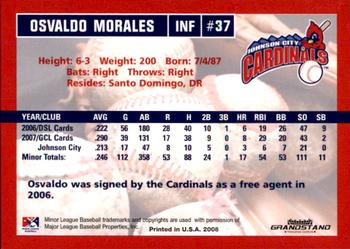 2008 Grandstand Johnson City Cardinals #NNO Osvaldo Morales Back