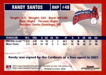 2008 Grandstand Johnson City Cardinals #NNO Randy Santos Back