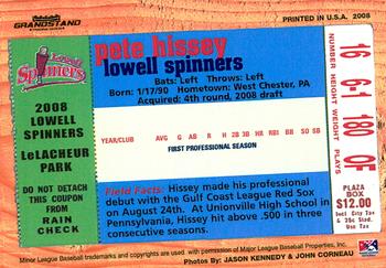 2008 Grandstand Lowell Spinners Update #NNO Pete Hissey Back