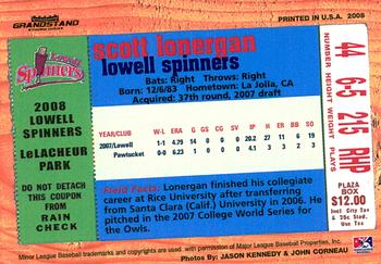 2008 Grandstand Lowell Spinners Update #NNO Scott Lonergan Back
