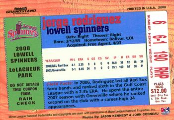2008 Grandstand Lowell Spinners Update #NNO Jorge Rodriguez Back