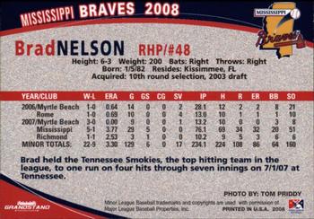 2008 Grandstand Mississippi Braves #NNO Brad Nelson Back