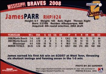 2008 Grandstand Mississippi Braves #NNO James Parr Back