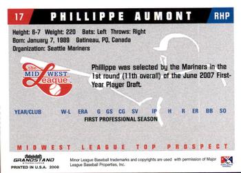 2008 Grandstand Midwest League Top Prospects #NNO Phillippe Aumont Back