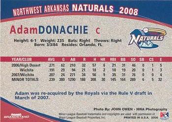 2008 Grandstand Northwest Arkansas Naturals #NNO Adam Donachie Back