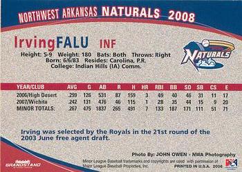 2008 Grandstand Northwest Arkansas Naturals #NNO Irving Falu Back