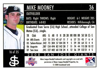 2008 Grandstand San Jose Giants #16 Mike Mooney Back