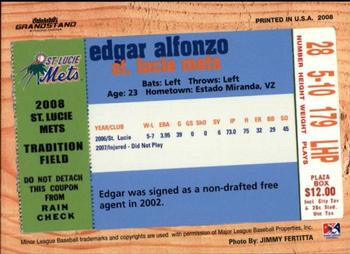 2008 Grandstand St. Lucie Mets #NNO Edgar Alfonzo Back
