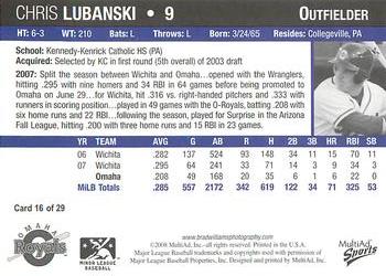 2008 MultiAd Omaha Royals #16 Chris Lubanski Back