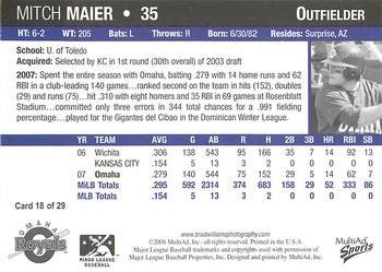 2008 MultiAd Omaha Royals #18 Mitch Maier Back