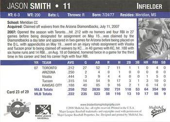 2008 MultiAd Omaha Royals #23 Jason Smith Back
