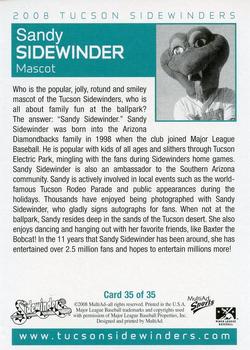 2008 MultiAd Tucson Sidewinders #35 Sandy Sidewinder Back
