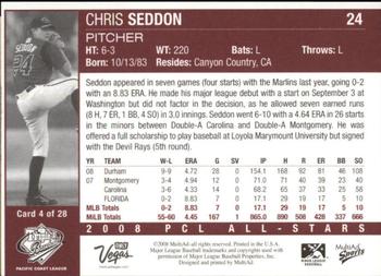 2008 MultiAd Pacific Coast League All-Stars #4 Chris Seddon Back