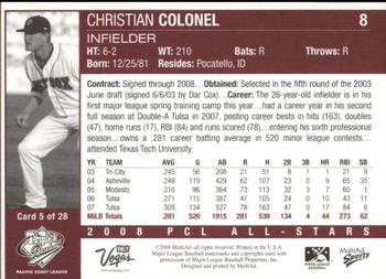 2008 MultiAd Pacific Coast League All-Stars #5 Christian Colonel Back