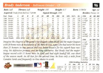 1997 Score - Artist's Proof White Border #96 Brady Anderson Back