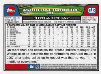 2008 Topps Cleveland Indians #CLE3 Asdrubal Cabrera Back