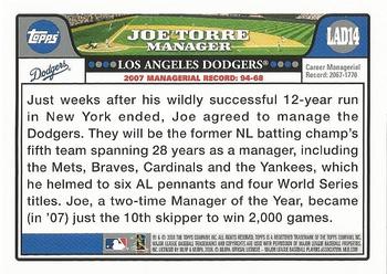 2008 Topps Los Angeles Dodgers #LAD14 Joe Torre Back