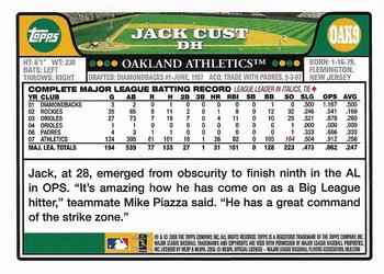 2008 Topps Oakland Athletics #OAK9 Jack Cust Back