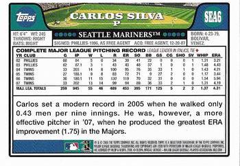 2008 Topps Seattle Mariners #SEA6 Carlos Silva Back
