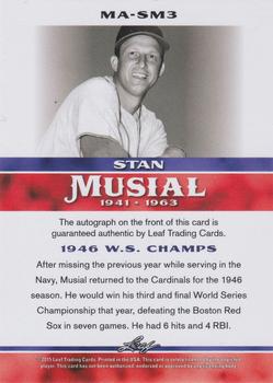 2015 Leaf Heroes of Baseball - Stan Musial Milestones Autographs #MA-SM3 Stan Musial Back