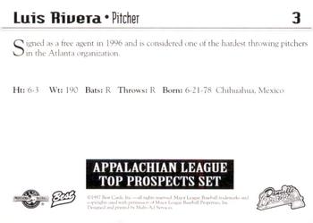 1997 Best Appalachian League Top Prospects #3 Luis Rivera Back