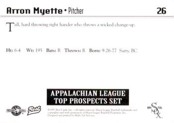 1997 Best Appalachian League Top Prospects #26 Aaron Myette Back