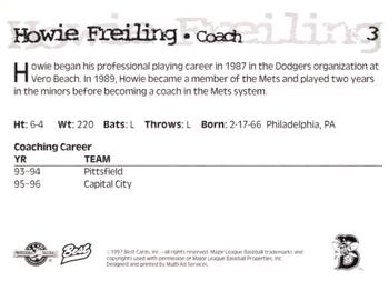 1997 Best Binghamton Mets #3 Howie Freiling Back