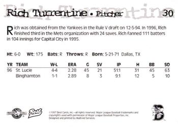 1997 Best Binghamton Mets #30 Rich Turrentine Back
