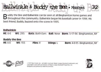 1997 Best Binghamton Mets #32 Ballwinkle / Buddy the Bee Back