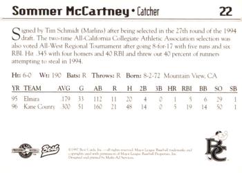 1997 Best Brevard County Manatees #22 Sommer McCartney Back