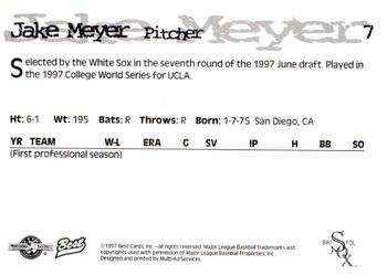 1997 Best Bristol White Sox #7 Jake Meyer Back
