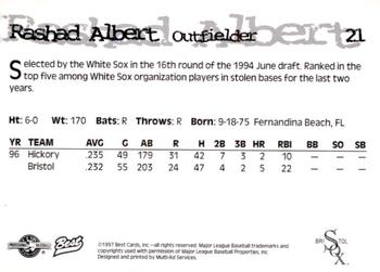 1997 Best Bristol White Sox #21 Rashad Albert Back