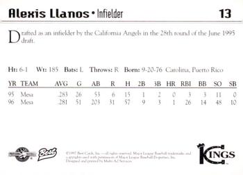 1997 Best Butte Copper Kings #13 Alexis Llanos Back