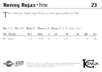 1997 Best Butte Copper Kings #23 Renny Rojas Back