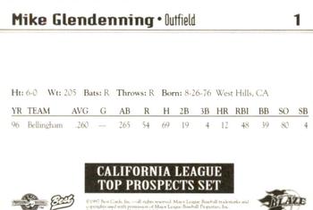 1997 Best California League Top Prospects #1 Mike Glendenning Back