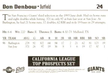 1997 Best California League Top Prospects #24 Don Denbow Back