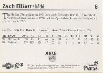 1997 Best Clearwater Phillies #6 Zach Elliott Back