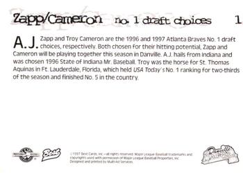 1997 Best Danville Braves #1 A.J. Zapp / Troy Cameron Back
