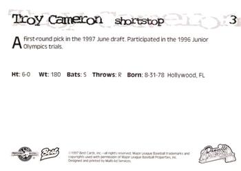 1997 Best Danville Braves #3 Troy Cameron Back