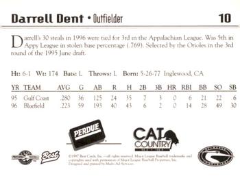 1997 Best Delmarva Shorebirds #10 Darrell Dent Back