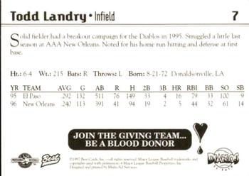 1997 Best El Paso Diablos #7 Todd Landry Back