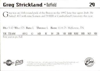 1997 Best Eugene Emeralds #29 Greg Strickland Back