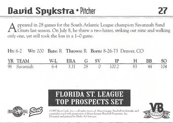 1997 Best Florida State League Top Prospects #27 David Spykstra Back